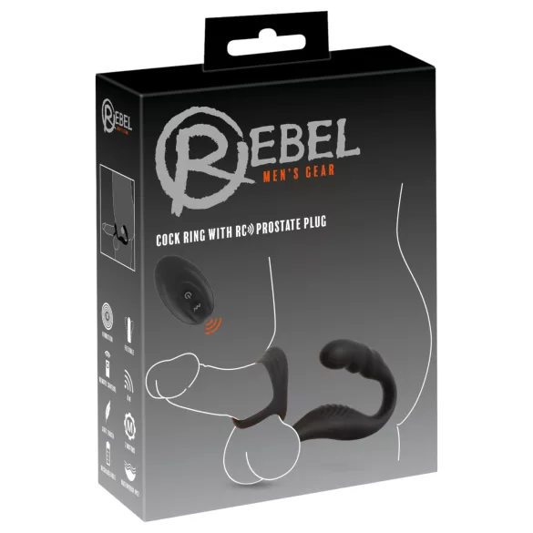 Rebel - vibrator prostată cu inel pentru penis și testicule - negru