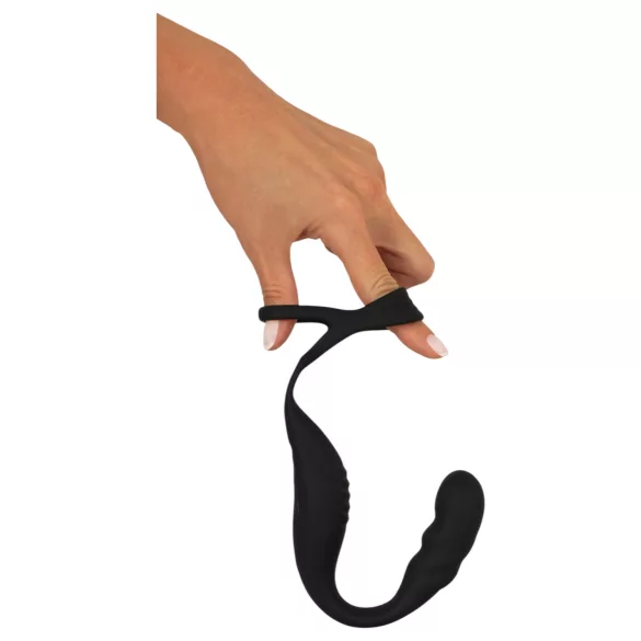 Rebel - vibrator prostată cu inel pentru penis și testicule - negru