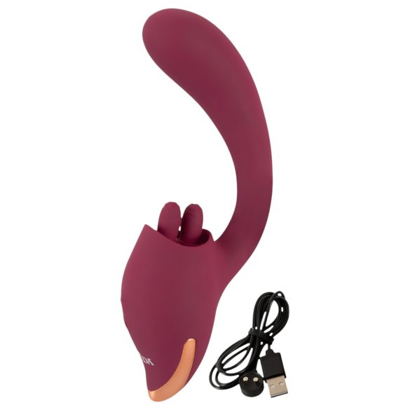 Javida - vibrator 2în1 cu limbă - silicon roșu