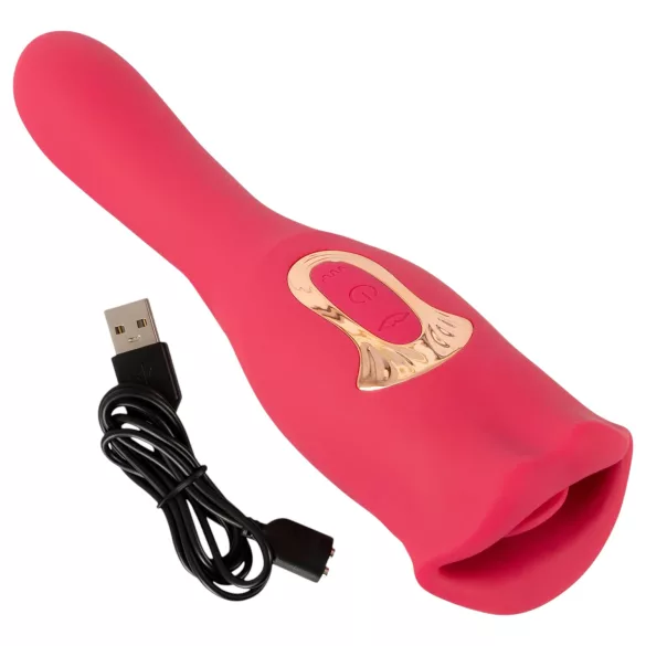 You2Toys - vibrator 2în1 cu limbă (roz)