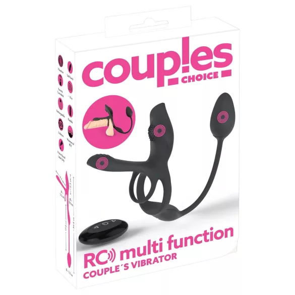 Couples Choice - inel penis multifuncțional cu vibrații - silicon negru