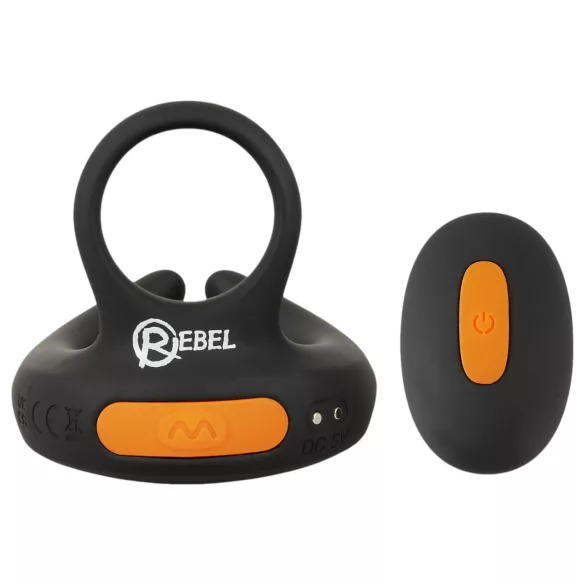 Rebel - inel pentru penis cu vibrații și vibrator testicular - negru