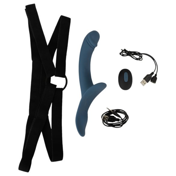 You2Toys - strap-on vibrator set - negru-albastru