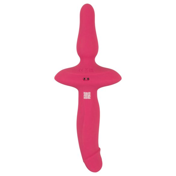 Couples Choice - Vibrator 2 în 1 și plug anal - silicon roz