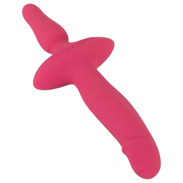 Couples Choice - Vibrator 2 în 1 și plug anal - silicon roz