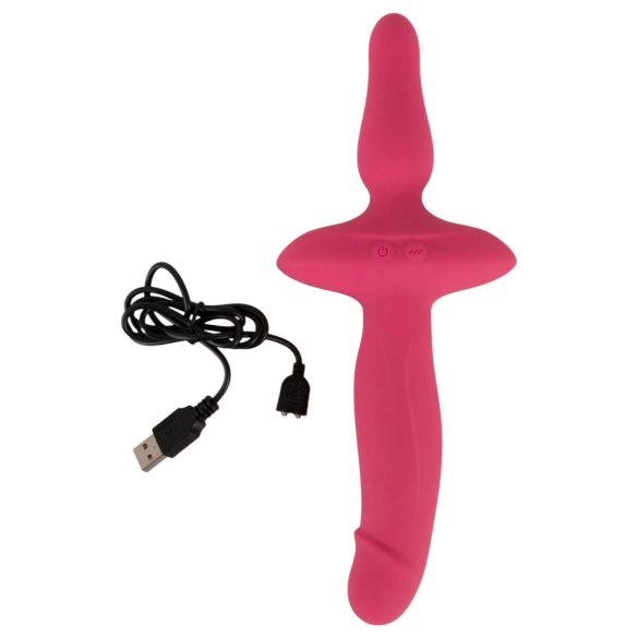 Couples Choice - Vibrator 2 în 1 și plug anal - silicon roz