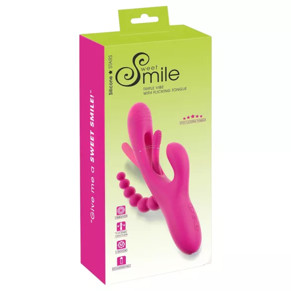 SMILE - vibrator cu trei brațe, cu limbă (roz)