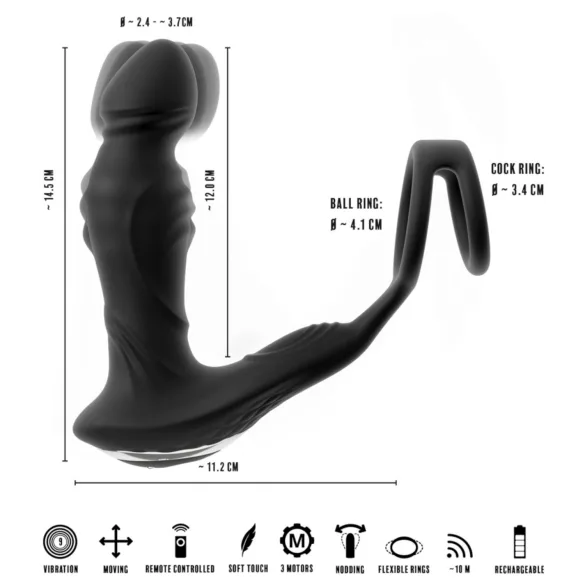 Rebel - vibratoare prostată cu funcție de împingere - silicon negru