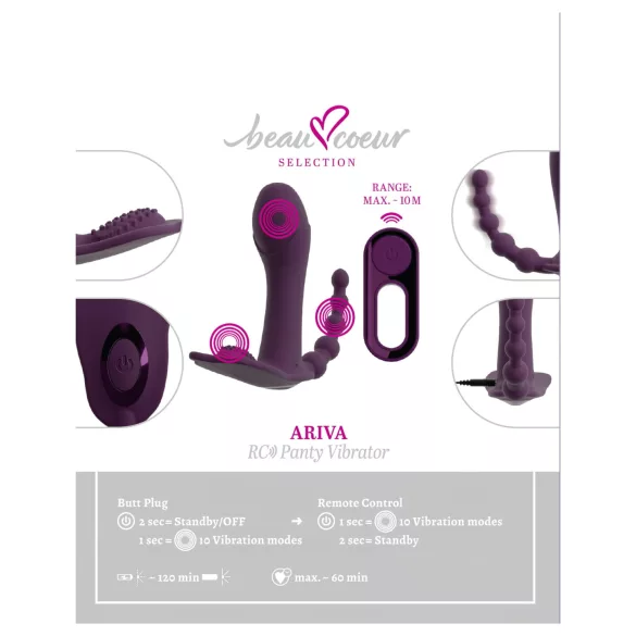 Beau Coeur Ariva - Vibrator chiloți 3 în 1 - lila
