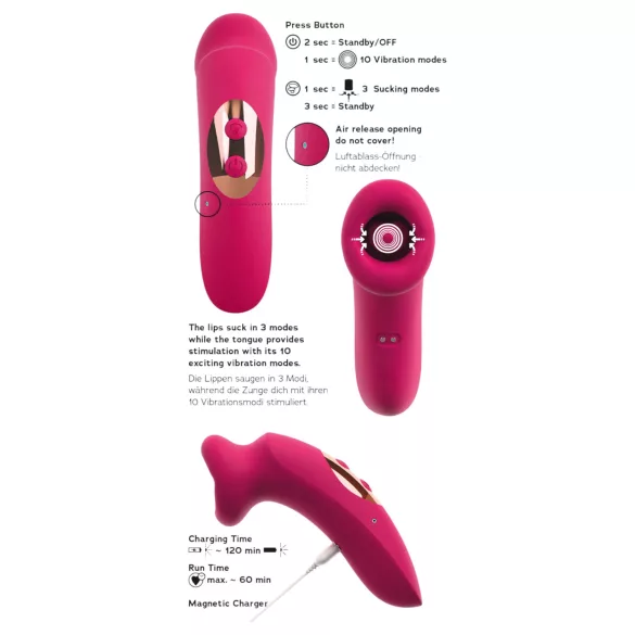You2Toys Oral Fun - stimulent clitoridian cu aspirație și limbă (roz)