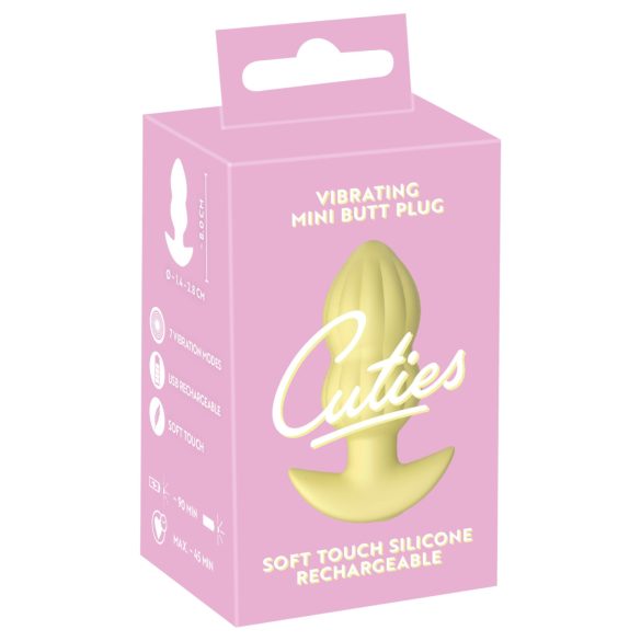 Cuties Mini - plug anal cu vibrații, texturat - silicon galben