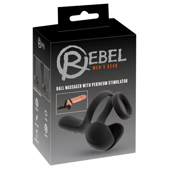 Rebel - inel penian cu vibrații pentru stimularea testiculelor și a perineului (negru)