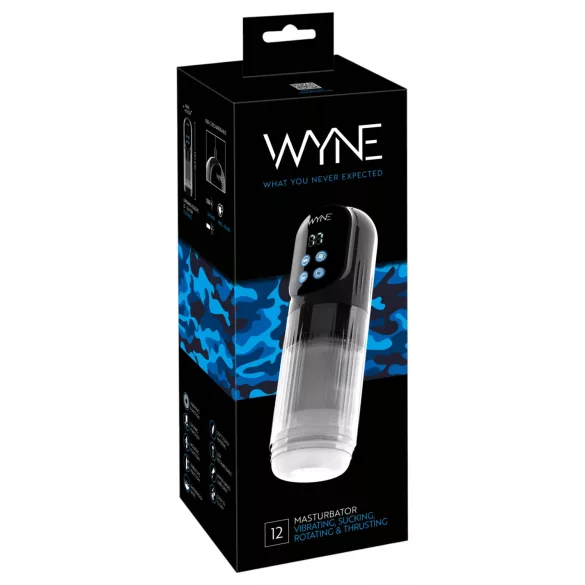WYNE 12 - masturbator cu baterie, cu funcție de aspirație, rotație și vibrație (negru)
