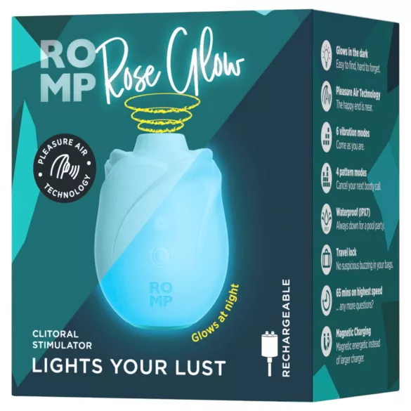 ROMP Rose Glow - stimulator de clitoris cu undă de aer (albastru)