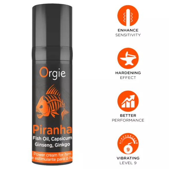 Orgie Piranha Power Cream - Cremă stimulatoare pentru potență pentru bărbați (15 ml)