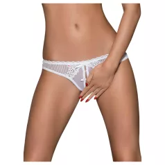   Obsessive - tanga deschis damă cu flori și fundiță - alb - L/XL