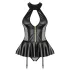 Obsessive - corset și tanga cu efect de lac (negru) - L/XL