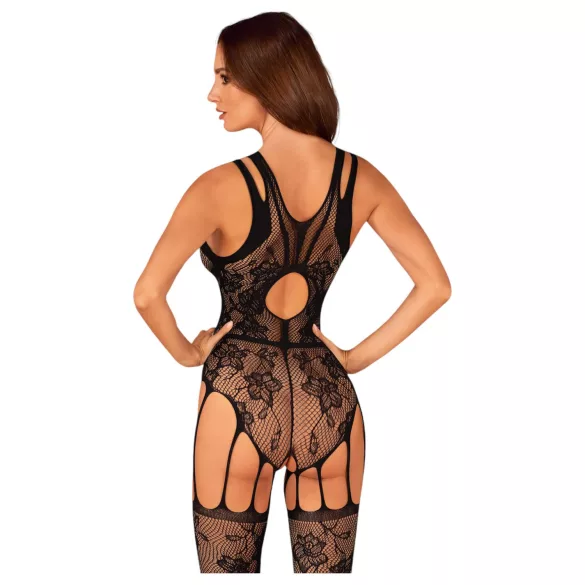 Obsessive - catsuit negru decupat cu model floral - mărime S-L