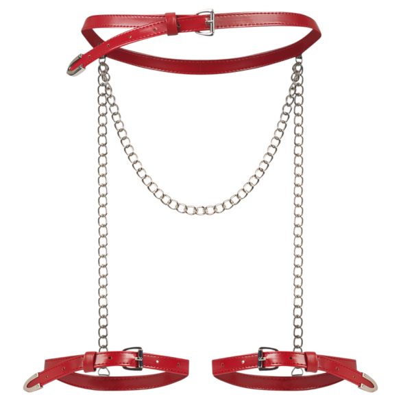 Obsessive - ham pentru coapse cu lanț, aspect piele, roșu