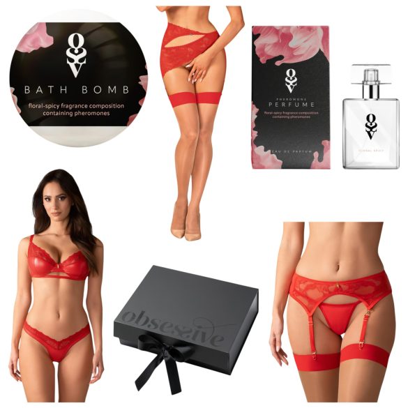 Obsessive - set lenjerie sexy cadou - 6 piese - roșu - L/XL