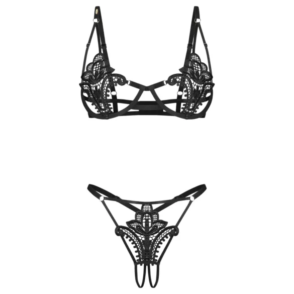 Obsessive Luise - set lenjerie intimă din 2 piese cu lalele (negru)