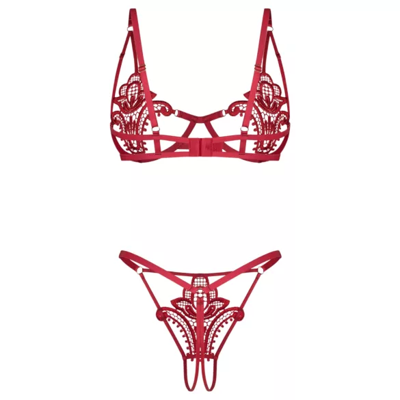 Obsessive Luise - set de lenjerie intimă cu lalele, 2 piese (roșu) - L/XL