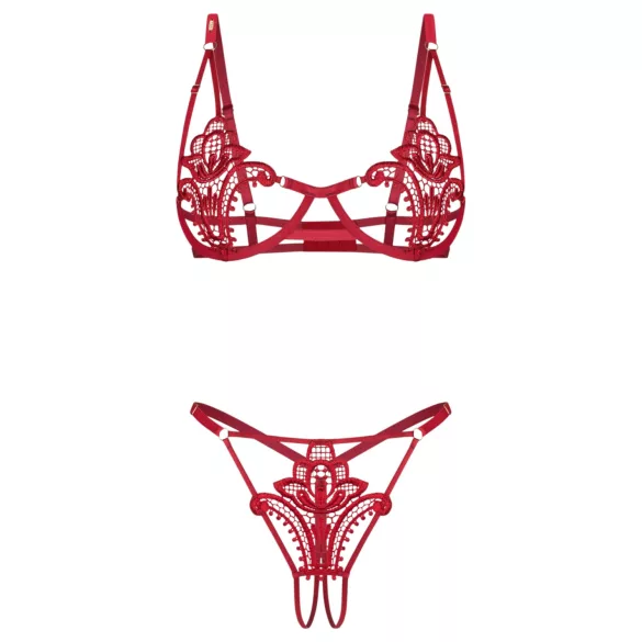 Obsessive Luise - set de lenjerie intimă cu lalele, 2 piese (roșu) - L/XL