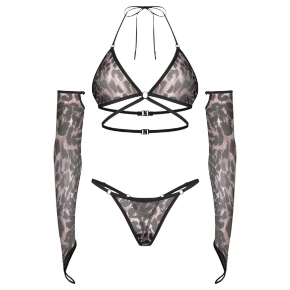 Obsessive Addia - set din plasă cu model de leopard