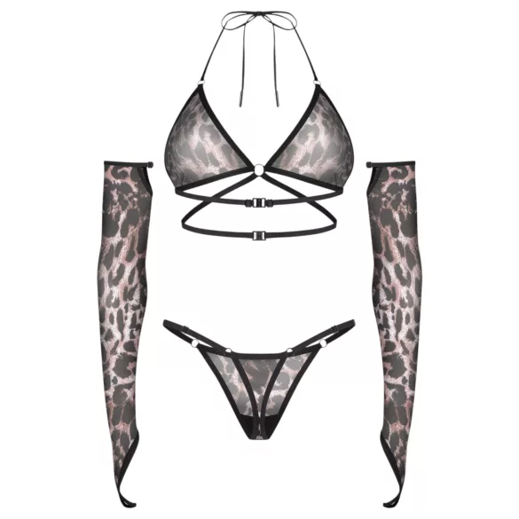 Obsessive Addia - set din plasă cu model de leopard