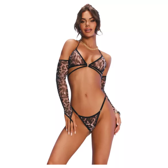 Obsessive Addia - set din plasă cu model de leopard - L/XL