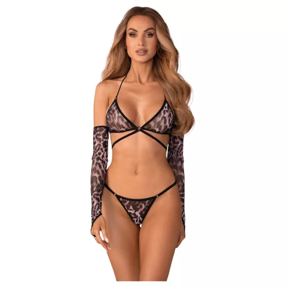 Obsessive Addia - set din plasă cu model de leopard - L/XL