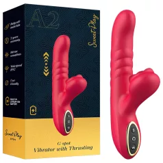   Erospace Sweet Play - vibrator 2 în 1 cu mișcare de împingere și pentru stimularea clitorisului (roșu)