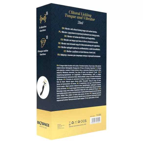 Erospace Sweet Play - vibrator 2în1 pentru stimularea clitorisului, cu limbă și funcție de aspirație (negru)