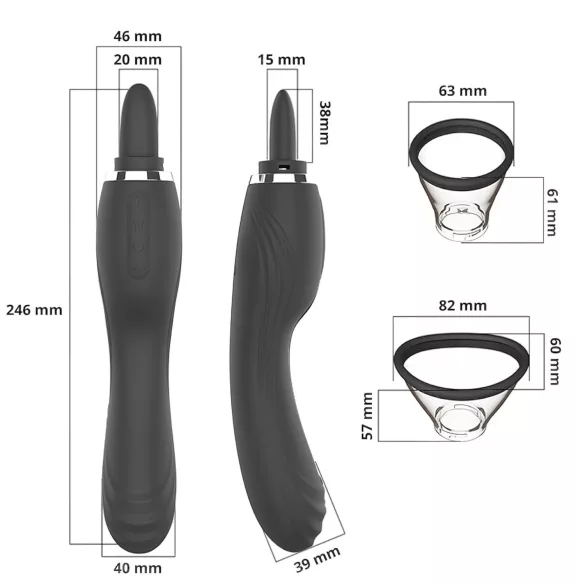 Erospace Sweet Play - vibrator 2în1 pentru stimularea clitorisului, cu limbă și funcție de aspirație (negru)