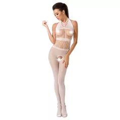   Passion - Catsuit sexy din plasă cu decupaj și guler - alb - mărime S-L