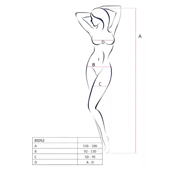 Passion BS052 - catsuit sexy cu decupaje - plasă neagră - S-L