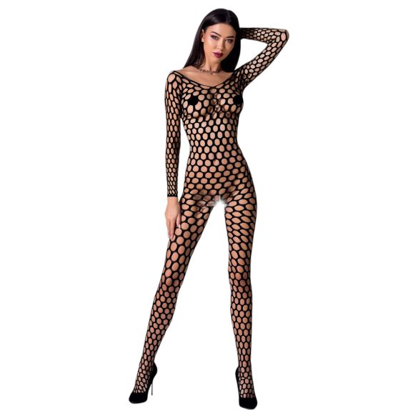Passion BS077 - salopetă cu mâneci lungi din plasă (negru) - S-L
