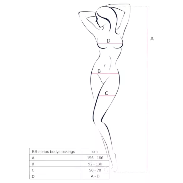 Passion BS077 - catsuit cu mâneci lungi din plasă - negru - S-L