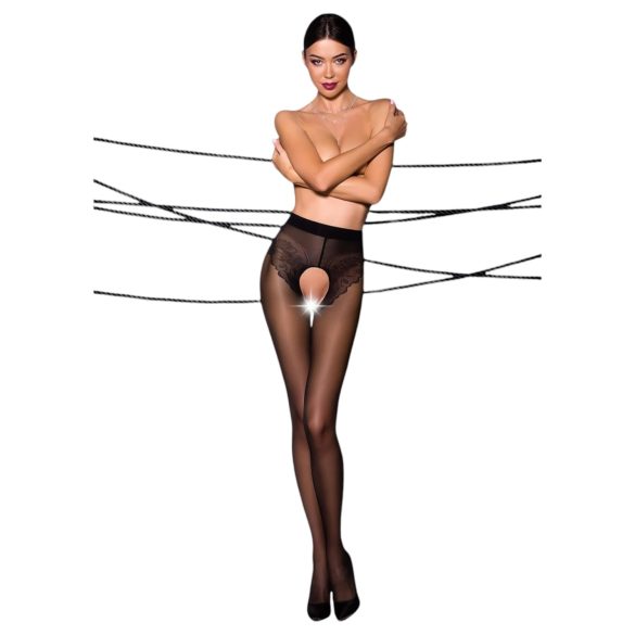Ciorapi deschiși cu ornamente Passion Ti Open 006 - negru - L/XL