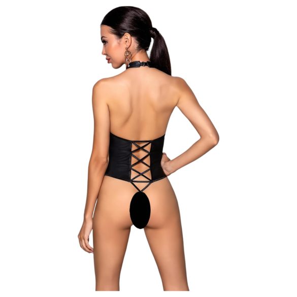 Passion - body erotic cu deschidere și bretele încrucișate - negru - L/XL