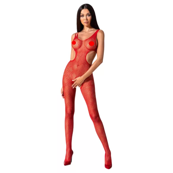 Passion - Catsuit transparent cu model mozaic, deschis - roșu - S-L