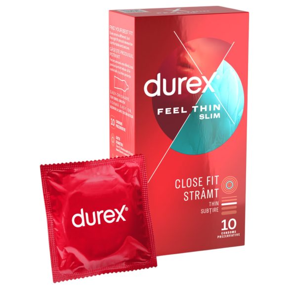 Durex Feel Thin Slim – prezervative ultra-subțiri pentru o senzație naturală (10 buc)