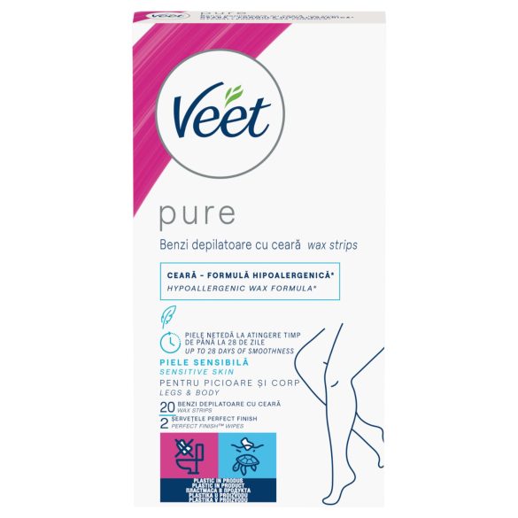 Veet Pure - benzi depilatoare picioare și corp - pentru piele sensibilă (20 buc)