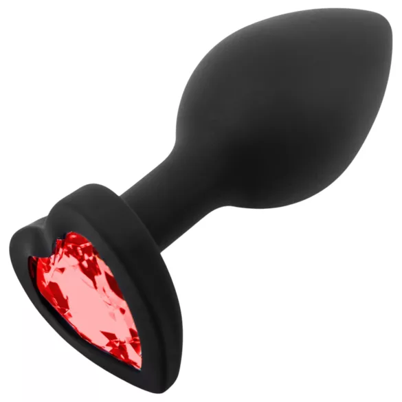Sunfo - dop anal silicon cu piatră roșie inimă - negru