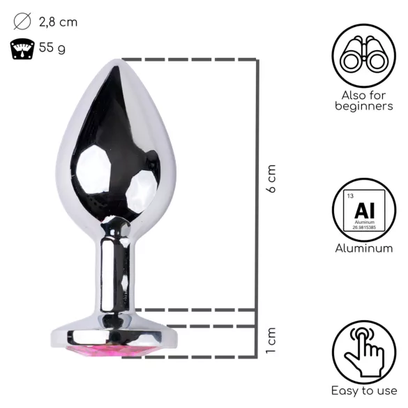Desirel - dop anal cu bijuterie roz S - metal argintiu-roz