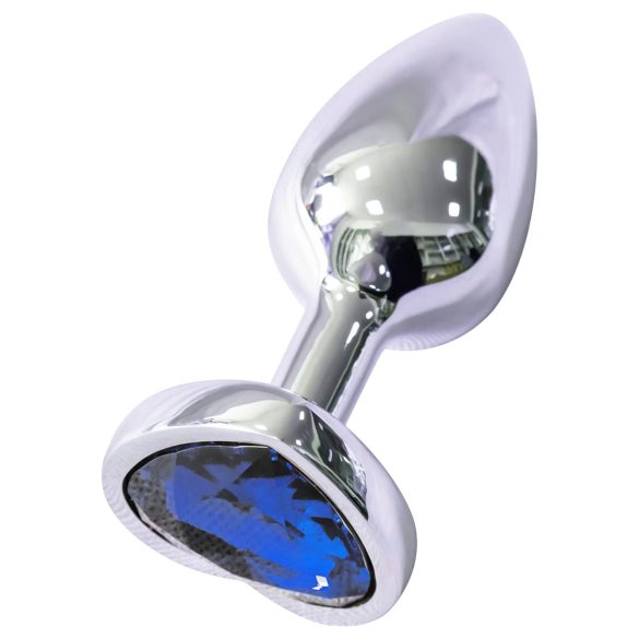 Sunfo - plug anal metalic, inimă cu piatră albastră (argintiu)