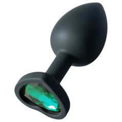  Sunfo - dop anal silicon cu piatră verde inchis în formă de inimă (negru)