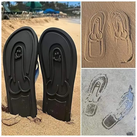 Flip-flop - papuci de plajă - model cu penis - culoare neagră - 44/45