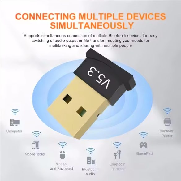 Adaptor USB Bluetooth 5.3 pentru până la 6 dispozitive