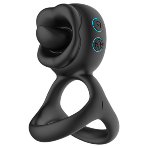 Biu-Biu - inel pentru penis și vibrator clitoridian cu lins - negru